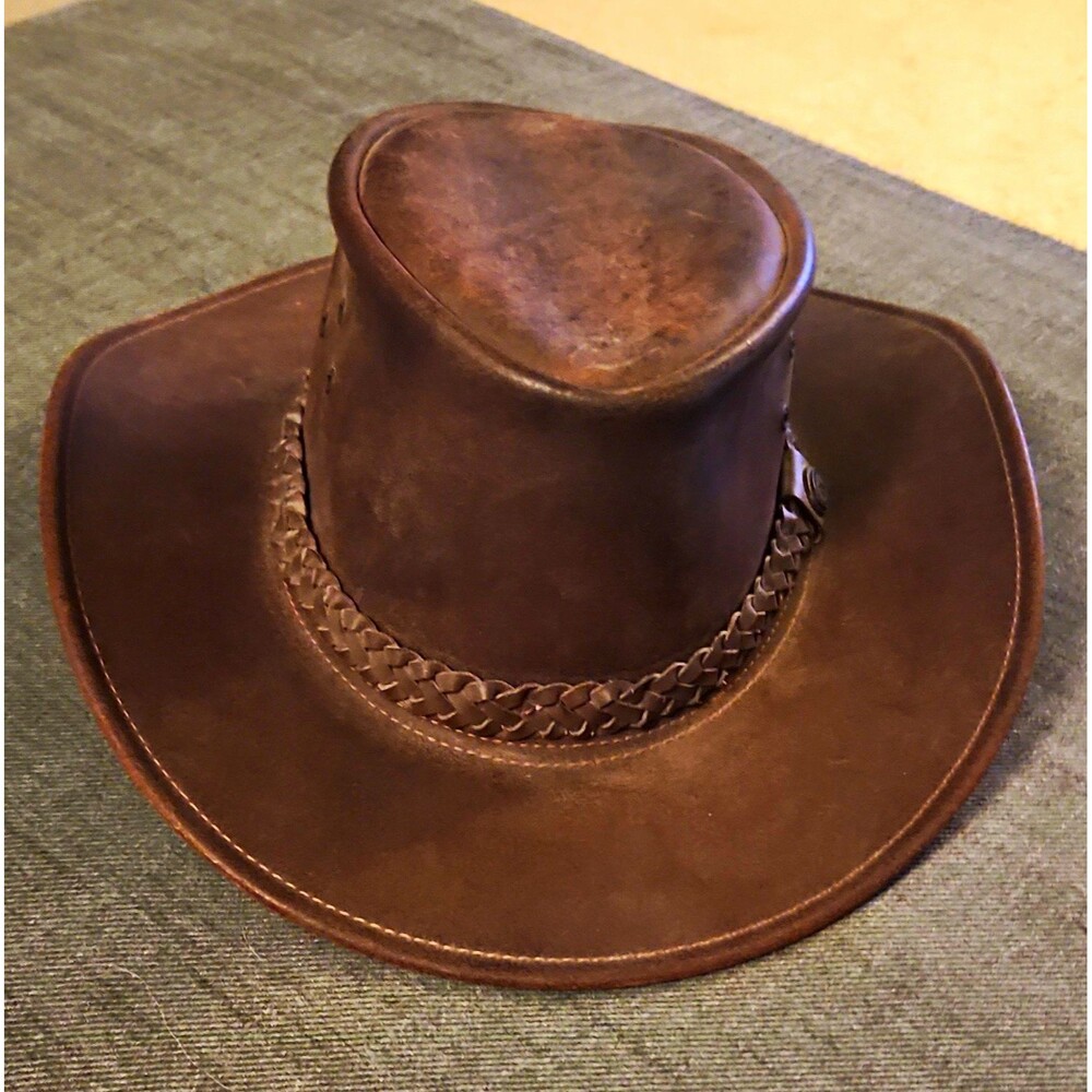 Kakadu Traders Bush Ranger Leather Western Hat with Braided Brim 9H11 LARGE